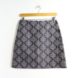 NWT Loft jacquard skirt damask print mini short straight 2 new XS metallic shine